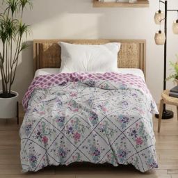 KOPA White & Violet Microfibre Floral Single Comforter-21