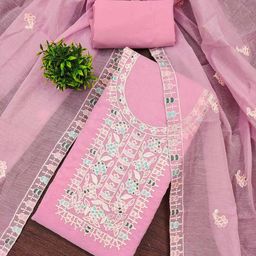 LeeliPeeri Designer Embroidered Thread Work Chanderi Cotton Unstitched Dress Material-picture-43