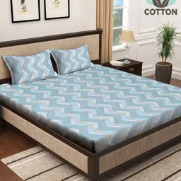 Myntra Elegant Homes Blue & White Geometric 400 TC King Bedsheet with 2 Pillow Covers-image-48