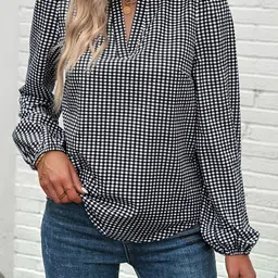 Stylecast X Slyck Checked Mandarin Collar Top-50
