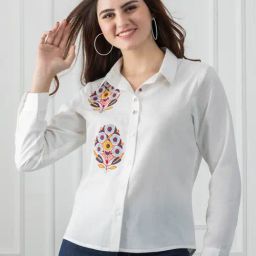 SHAYE White Cotton Embroidered Shirt-picture-21