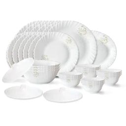 Larah by Borosil Ingot Fluted White Opalware 31 Pieces Dinner Set-image-93