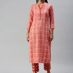 SheWill Women Pink Ethnic Motifs Printed Regular Kurta with Palazzos-image-48