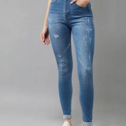 DOLCE CRUDO Blue Distressed High Rise Stretchable Jeans-image-34