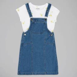 Pantaloons Junior Girls Light Blue Cotton Printed Dungaree Set-picture-2