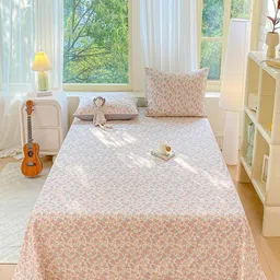 JC HOME Pink & Beige Floral 150 TC King Bedsheet With 2 Pillow Covers-picture-4
