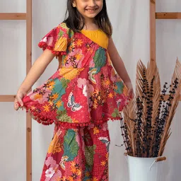 Peekaaboo Kids Girls Floral Printed Regular Pure Cotton Top With Sharara-picture-45