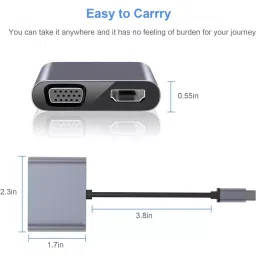 Mak World 2-in-1 USB Type C Thunderbolt 3 to HDMI & VGA Converter 4K/2K@30 Hz, Grey image 2