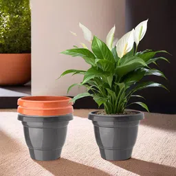 Kuber Industries 4-Pcs Orange-Coloured & Black Durable Planters-93