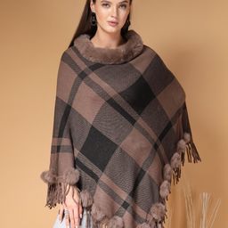 Mafadeny Women Checked Longline Poncho-13