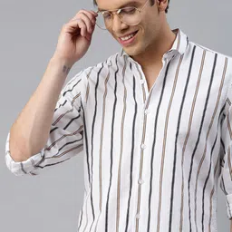 Mast & Harbour Men White & Blue Regular Fit Striped Casual Sustainable Shirt-image-67