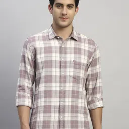 Cantabil Tartan Checked Spread Collar Long Sleeves Casual Cotton Shirt-image-23