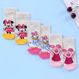 Cute Walk by Babyhug Anti Bacterial Ankle Length Socks Disney Cartoon Characters Print Pack of 3 - Grey Pink Red-picture-19