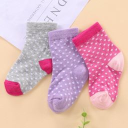 Cute Walk by Babyhug Ankle Length Antibacterial Socks Polka Dot Design Pack Of 3 - Pink Grey Violet-image-62