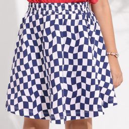 Pine Kids Check Skirt Knee Length Biowash - White Blue-image-55