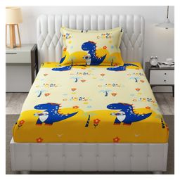Filymore Dinosaur Kids bedsheet for Single Bed with 1 Pillow Covers Made with Pure Super Soft Microfiber Bedsheet - cream-17