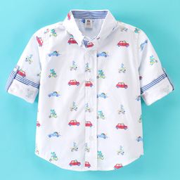 ToffyHouse Cotton Full Sleeves Shirt Vehicle Print - White-picture-10