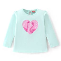 Babyhug Cotton Knit Full Sleeves Tee With Swan & Heart Graphics- Light Green-image-57