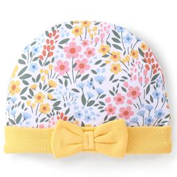 Babyhug 100% Cotton Knit Cap Floral Printed with Bow Applique- Yellow-image-50