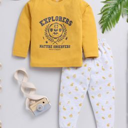 TOONYPORT Full Sleeves Explorers Printed Tee & Joggers  Set - Mustard Yellow & Cream-image-18