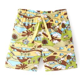 Babyhug Cotton Knit Knee Length Camping Theme Printed Shorts - Yellow-picture-3