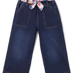 Babyhug Denim Full Sleeves Solid Stretchable Jeans with Cloth Belt - Blue-image-39