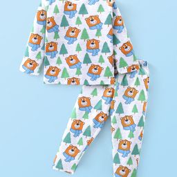 Babyhug Cotton KnitFull Sleeves Night Suit with Bear & Tree Print - Light Grey-image-84