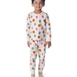 Plan B Cotton Blend Full Sleeves Fluffies Printed Thermal Tee & Joggers Set - Cream-image-31