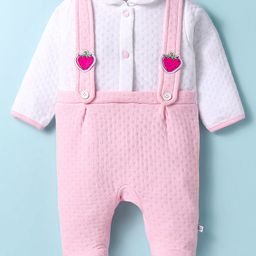 Wonderchild Full Sleeves Solid Textured Strawberry Patch Detailed Romper - Pink-image-7