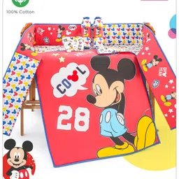 Babyhug Disney Premium Cotton Crib Bedding Set Cool Mickey Theme Print Pack of 5 - Red And White-picture-9