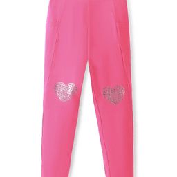 Pine Kids Cotton Lycra Knit Full Length Leggings with Glitter Print - Dark Pink-image-22