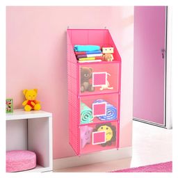 Kuber Industries Hanging Almirah | Folding Baby Almirah | 4 Compartments Storage Almirah | Hanging Wall Almirah | Wardrobe Organizer for Cloth-Shoes-Toys | Hathkadi | Pink-19