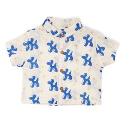 GREENDiGO Muslin Half Sleeves Balloon Animal Printed Shirt - Blue & White-image-69