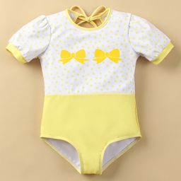 Mark & Mia Half Sleeves V Cut Swimsuit With Bow & Polka Dot Print - Yellow-image-72