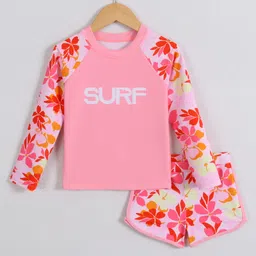 Pine Kids Full Raglan Sleeves Two Piece Swimsuit With Floral Print - Pink-picture-38
