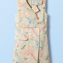 melon Cotton Woven Sleeveless Printed Collar Neck Frock With Belt - Light Grey-picture-12