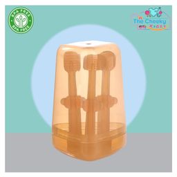 The Cheeky Kidzz Baby Toothbrush 3 In 1 BPA Free Silicone Toothbrush Set Includes U-Shape Tooth Scrubber, Tongue Cleaner & Front Massager Case(ORANGE)-image-52