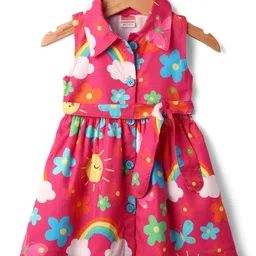 Twetoons Knit Sleeveless Frock with Floral Print - Dark Pink-picture-44