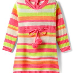 Babyhug Knitted Full Sleeves Striped Woollen Dress - Pink-image-58