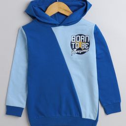 BUMZEE Fleece Knit Full Sleeves Text Printed Hooded Sweatshirt - Royal Blue-image-25