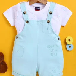 Jb Club Cotton Knit Teddy Bear Embroidered Dungaree With Half Sleeves Tee Set - Green-picture-10