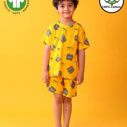 Anthrilo 100% Organic Cotton Knit Half Sleeves Pop It Printed Tee & Coordinating Shorts Set - Yellow-image-35