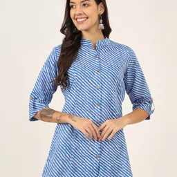KALINI Women Striped Mandarin Collar Cotton Top-image-39