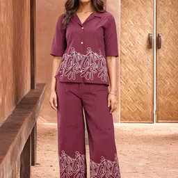 Moda Rapido Women Viscose Rayon Embroidered Shirt & Palazzos Co-Ord Set-picture-29