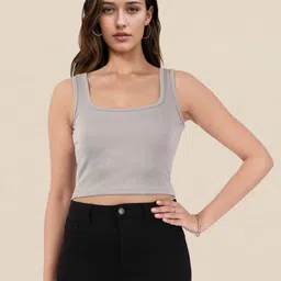 DressBerry Ribbed Scoop Neck Crop Fitted-Style Tank Top-image-55