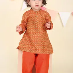 Fabindia Boys Ethnic Motifs Printed Pure Cotton Straight Kurta With Trousers-51