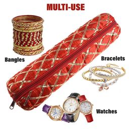 Kuber Industries Red & Pink 4 Pieces Self Design Single Rod Bangle Box image 5