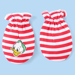 Babyhug Disney Interlock Knit Striped Cap Mittens & Booties Set with Donald Duck Graphics - Red & White image 5