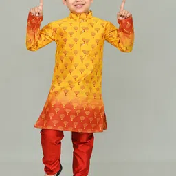 NFC CREATION Boys Floral Printed Regular Dupion Silk Kurta with Pyjamas-9