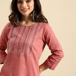 Sangria Women Dusty Pink Yoke Design Pure Cotton Kurta-54